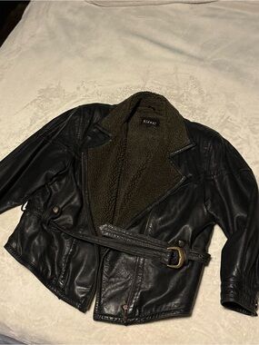 Black vintage Leather Biker Jacket with Sherpa Lining